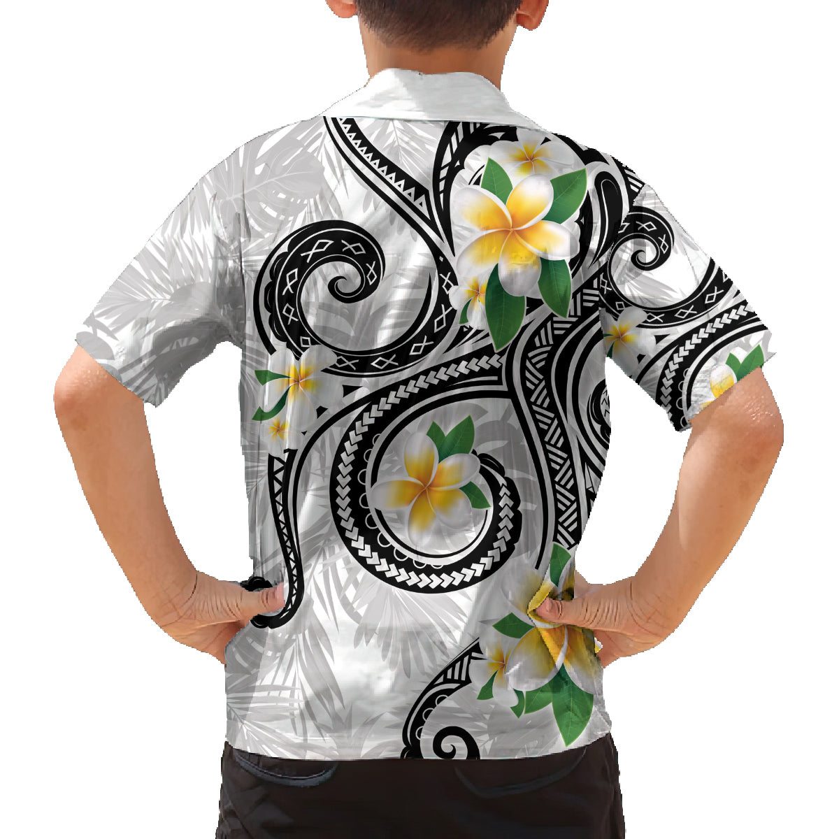 Kanaka Maoli Hawaii Plumeria Family Matching Off Shoulder Maxi Dress and Hawaiian Shirt Dancing Tentacles White Style LT7 - Polynesian Pride