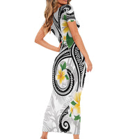 Kanaka Maoli Hawaii Plumeria Family Matching Short Sleeve Bodycon Dress and Hawaiian Shirt Dancing Tentacles White Style LT7 - Polynesian Pride