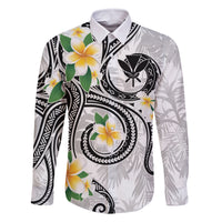 Kanaka Maoli Hawaii Plumeria Family Matching Summer Maxi Dress and Hawaiian Shirt Dancing Tentacles White Style LT7 Dad's Shirt - Long Sleeve White - Polynesian Pride