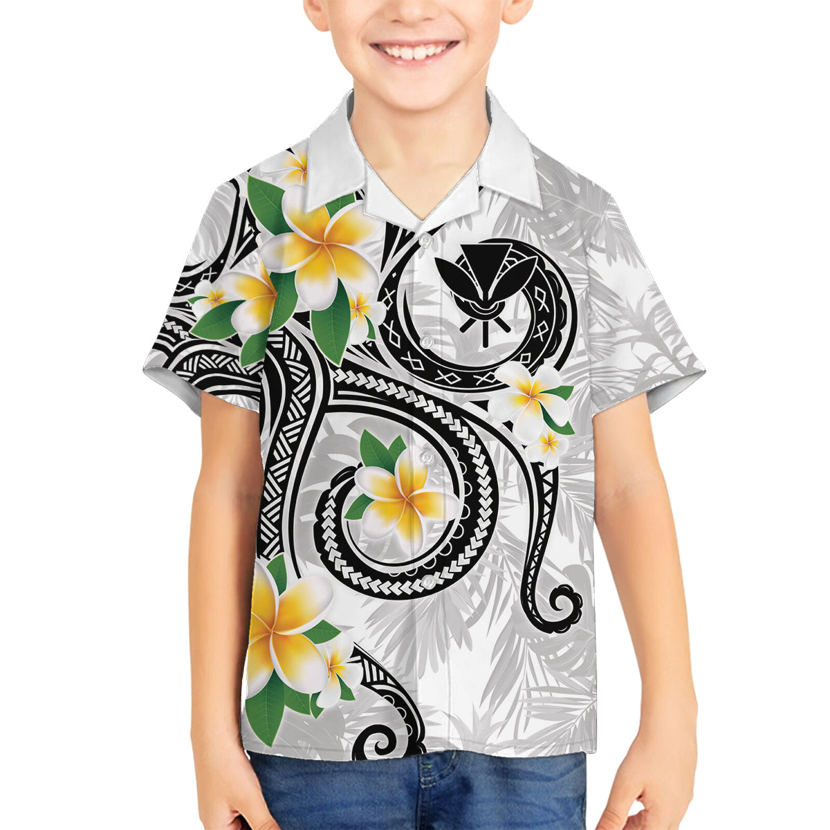 Kanaka Maoli Hawaii Plumeria Family Matching Summer Maxi Dress and Hawaiian Shirt Dancing Tentacles White Style LT7 Son's Shirt White - Polynesian Pride