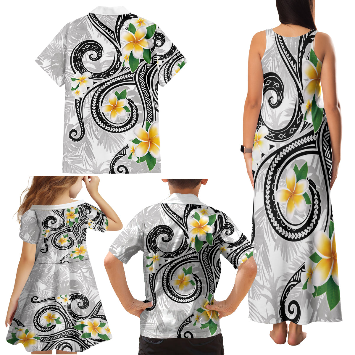 Kanaka Maoli Hawaii Plumeria Family Matching Tank Maxi Dress and Hawaiian Shirt Dancing Tentacles White Style LT7 - Polynesian Pride