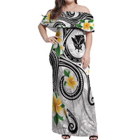 Kanaka Maoli Hawaii Plumeria Off Shoulder Maxi Dress Dancing Tentacles White Style