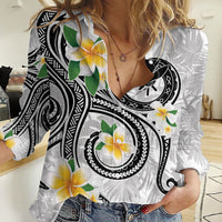 Kanaka Maoli Hawaii Plumeria Women Casual Shirt Dancing Tentacles White Style