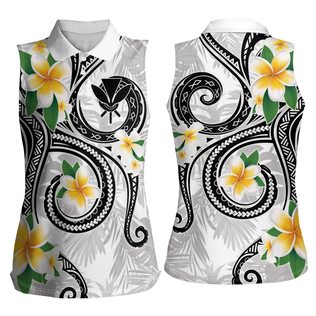 Kanaka Maoli Hawaii Plumeria Women Sleeveless Polo Shirt Dancing Tentacles White Style LT7 - Polynesian Pride