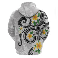 Kanaka Maoli Hawaii Plumeria Zip Hoodie Dancing Tentacles White Style