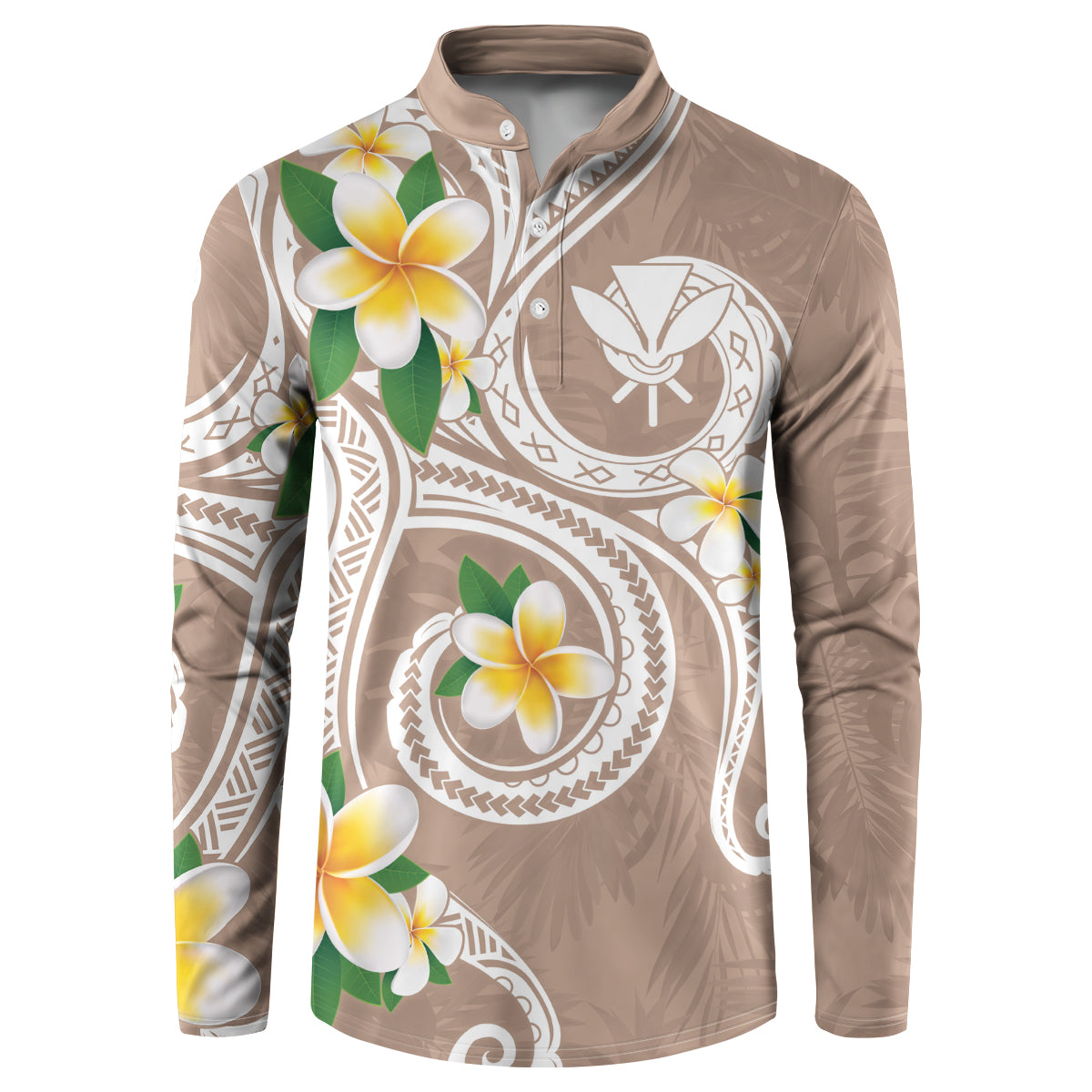 Kanaka Maoli Hawaii Plumeria Button Sweatshirt Dancing Tentacles Beige Style LT7 Beige - Polynesian Pride