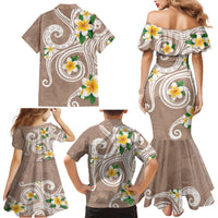 Kanaka Maoli Hawaii Plumeria Family Matching Mermaid Dress and Hawaiian Shirt Dancing Tentacles Beige Style LT7 - Polynesian Pride