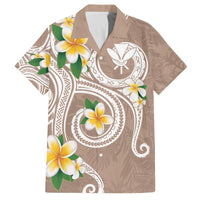 Kanaka Maoli Hawaii Plumeria Family Matching Off Shoulder Maxi Dress and Hawaiian Shirt Dancing Tentacles Beige Style LT7 Dad's Shirt - Short Sleeve Beige - Polynesian Pride