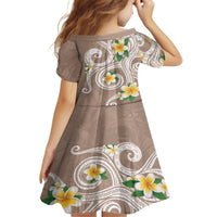 Kanaka Maoli Hawaii Plumeria Family Matching Off Shoulder Short Dress and Hawaiian Shirt Dancing Tentacles Beige Style LT7 - Polynesian Pride