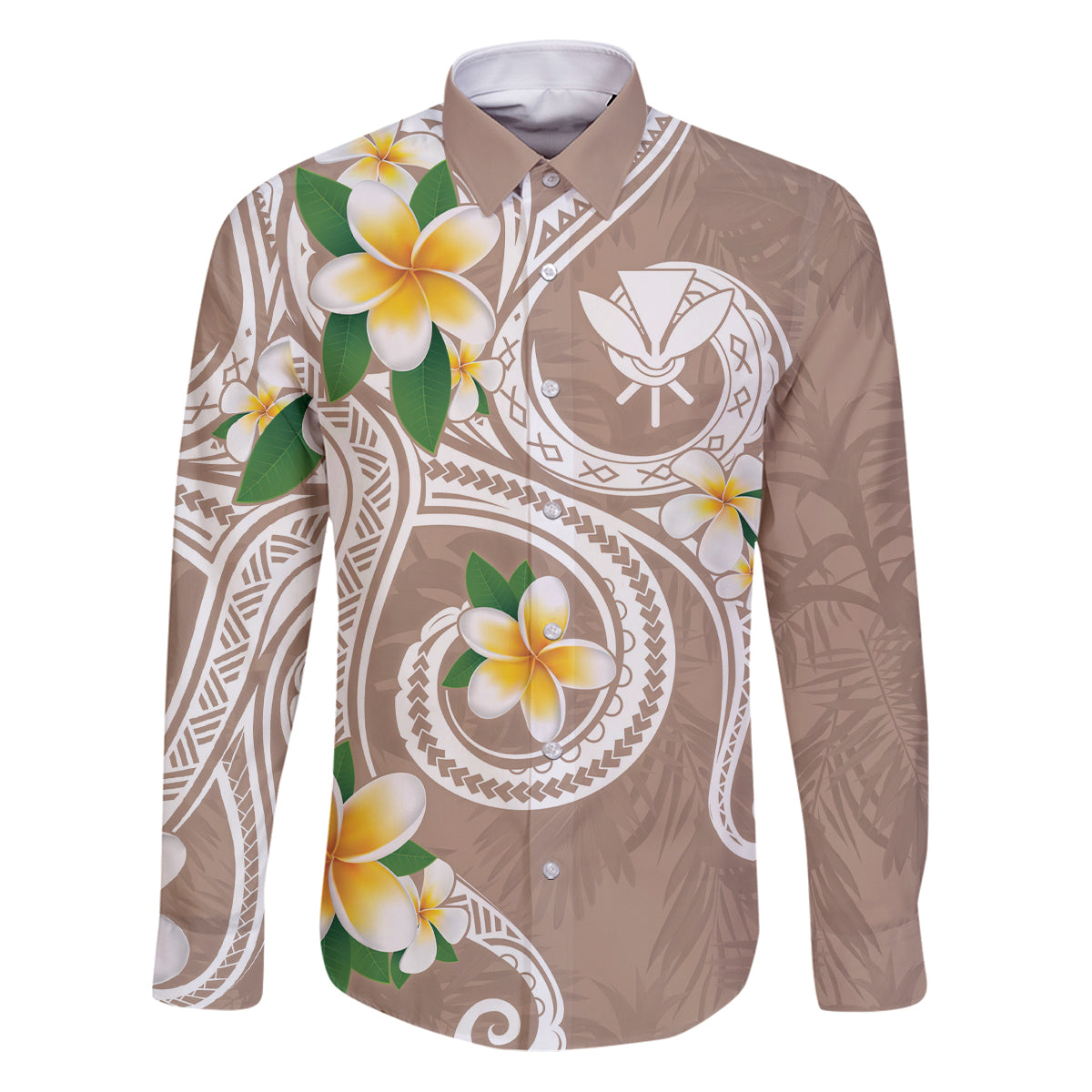 Kanaka Maoli Hawaii Plumeria Family Matching Puletasi and Hawaiian Shirt Dancing Tentacles Beige Style LT7 Dad's Shirt - Long Sleeve Beige - Polynesian Pride