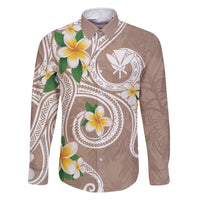 Kanaka Maoli Hawaii Plumeria Family Matching Short Sleeve Bodycon Dress and Hawaiian Shirt Dancing Tentacles Beige Style LT7 Dad's Shirt - Long Sleeve Beige - Polynesian Pride