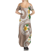 Kanaka Maoli Hawaii Plumeria Family Matching Summer Maxi Dress and Hawaiian Shirt Dancing Tentacles Beige Style LT7 - Polynesian Pride