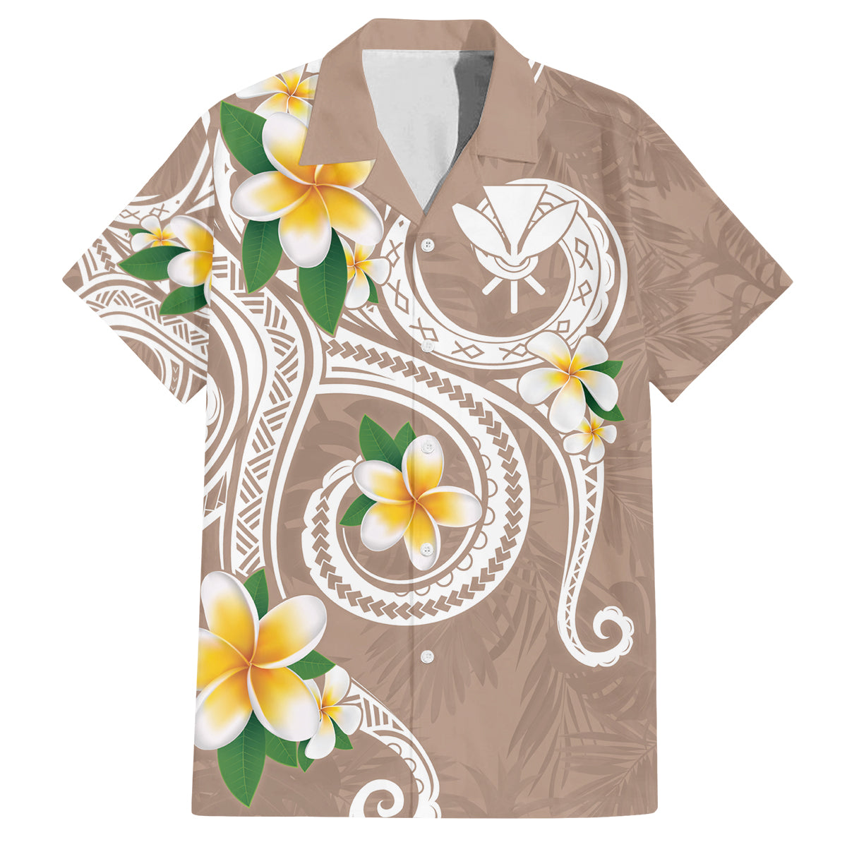 Kanaka Maoli Hawaii Plumeria Family Matching Tank Maxi Dress and Hawaiian Shirt Dancing Tentacles Beige Style LT7 Dad's Shirt - Short Sleeve Beige - Polynesian Pride