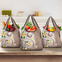 Kanaka Maoli Hawaii Plumeria Grocery Bag Dancing Tentacles Beige Style