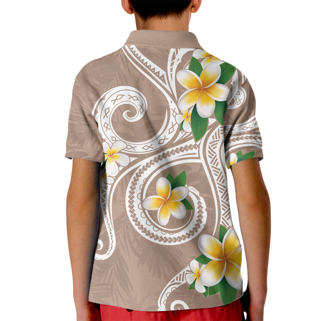 Kanaka Maoli Hawaii Plumeria Kid Polo Shirt Dancing Tentacles Beige Style