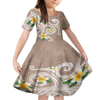 Kanaka Maoli Hawaii Plumeria Kid Short Sleeve Dress Dancing Tentacles Beige Style