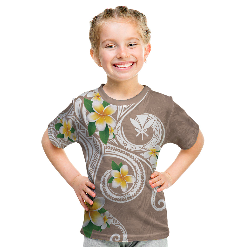 Kanaka Maoli Hawaii Plumeria Kid T Shirt Dancing Tentacles Beige Style LT7 Beige - Polynesian Pride