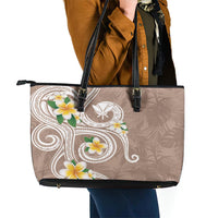 Kanaka Maoli Hawaii Plumeria Leather Tote Bag Dancing Tentacles Beige Style LT7 - Polynesian Pride