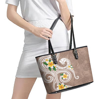 Kanaka Maoli Hawaii Plumeria Leather Tote Bag Dancing Tentacles Beige Style LT7 - Polynesian Pride