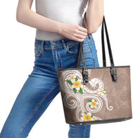 Kanaka Maoli Hawaii Plumeria Leather Tote Bag Dancing Tentacles Beige Style LT7 - Polynesian Pride