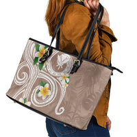 Kanaka Maoli Hawaii Plumeria Leather Tote Bag Dancing Tentacles Beige Style LT7 - Polynesian Pride