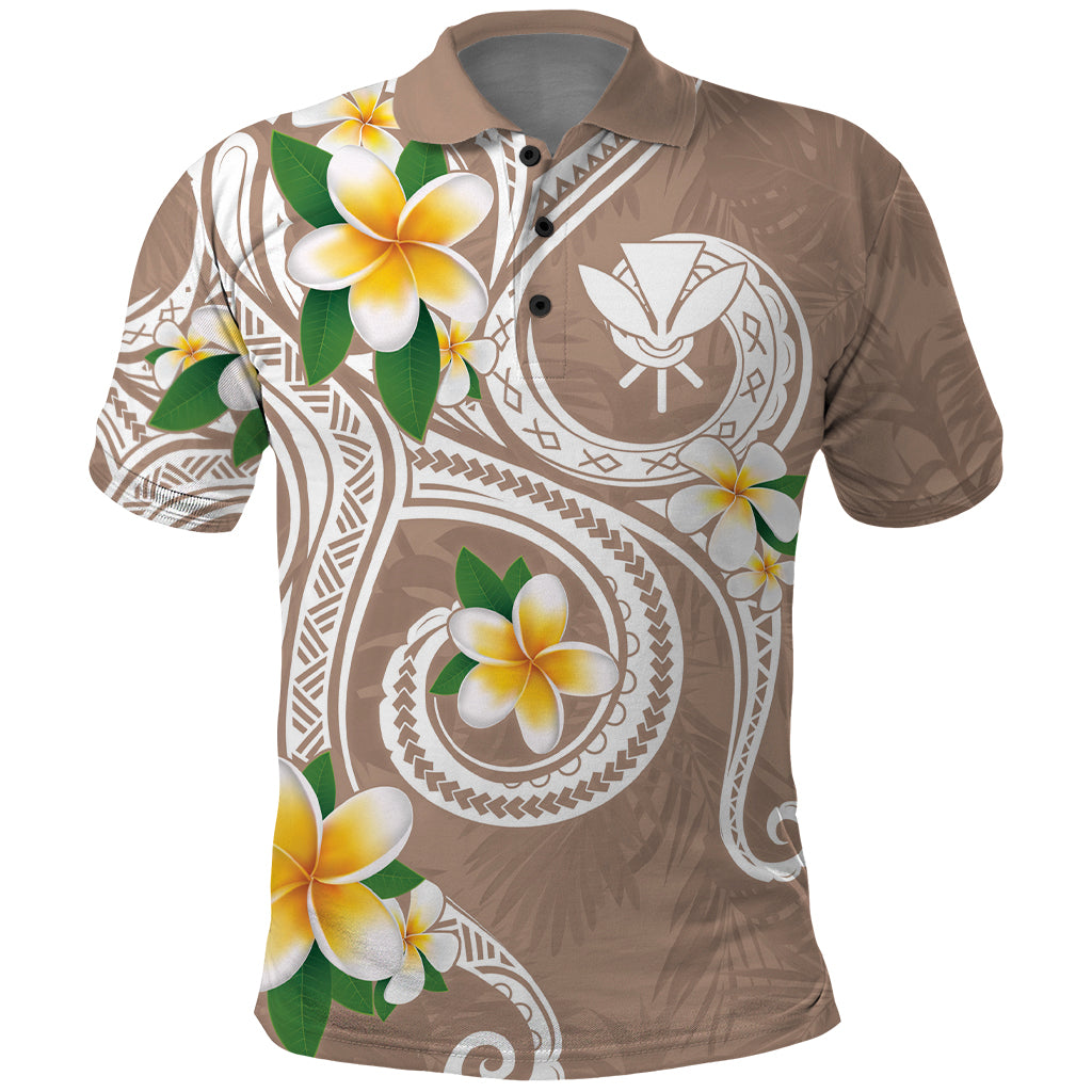 Kanaka Maoli Hawaii Plumeria Polo Shirt Dancing Tentacles Beige Style