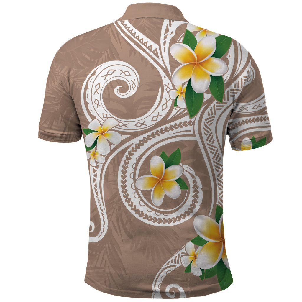 Kanaka Maoli Hawaii Plumeria Polo Shirt Dancing Tentacles Beige Style