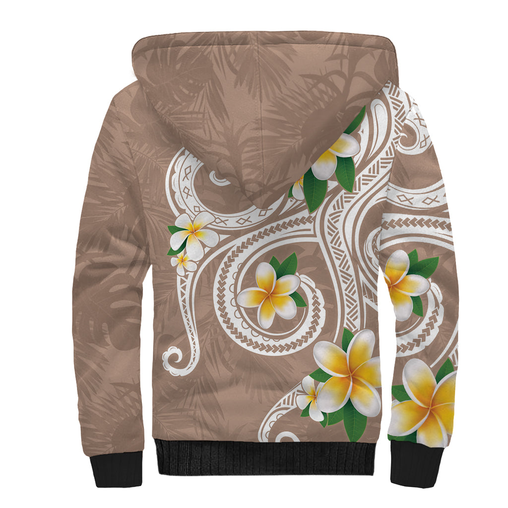 Kanaka Maoli Hawaii Plumeria Sherpa Hoodie Dancing Tentacles Beige Style