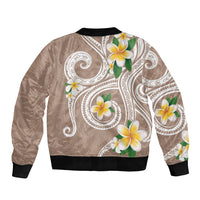 Kanaka Maoli Hawaii Plumeria Sleeve Zip Bomber Jacket Dancing Tentacles Beige Style