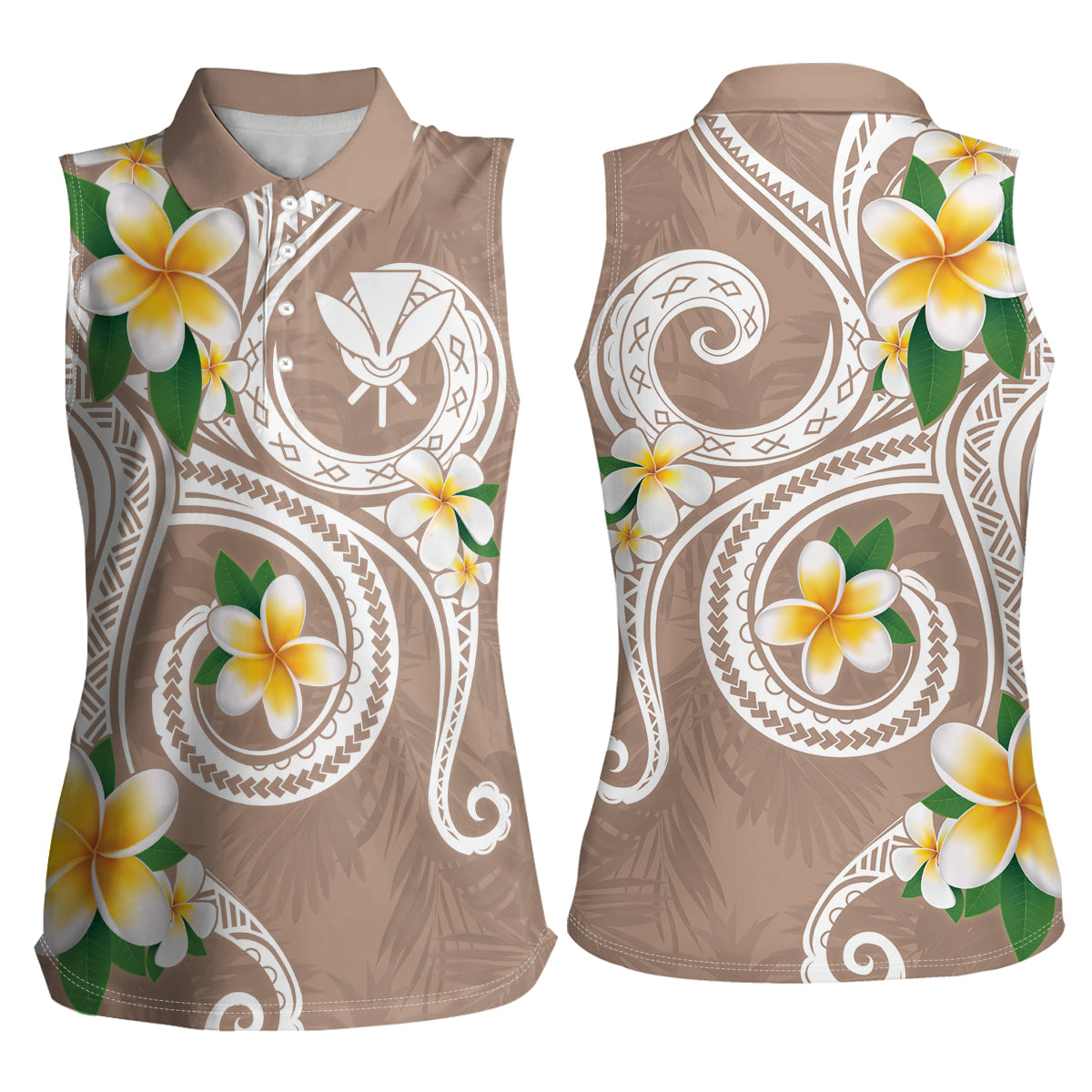 Kanaka Maoli Hawaii Plumeria Women Sleeveless Polo Shirt Dancing Tentacles Beige Style LT7 - Polynesian Pride