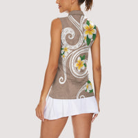 Kanaka Maoli Hawaii Plumeria Women Sleeveless Polo Shirt Dancing Tentacles Beige Style LT7 - Polynesian Pride