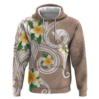Kanaka Maoli Hawaii Plumeria Zip Hoodie Dancing Tentacles Beige Style