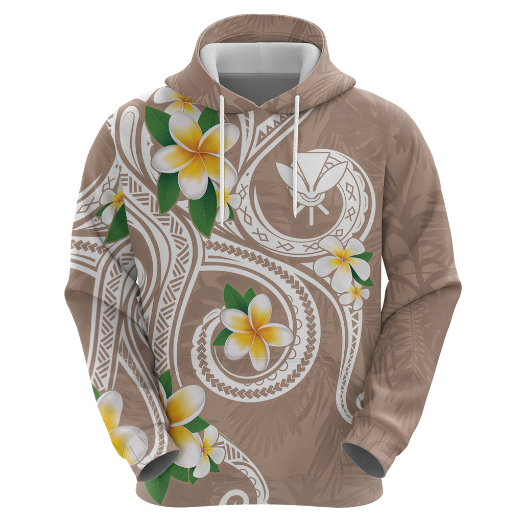 Kanaka Maoli Hawaii Plumeria Zip Hoodie Dancing Tentacles Beige Style