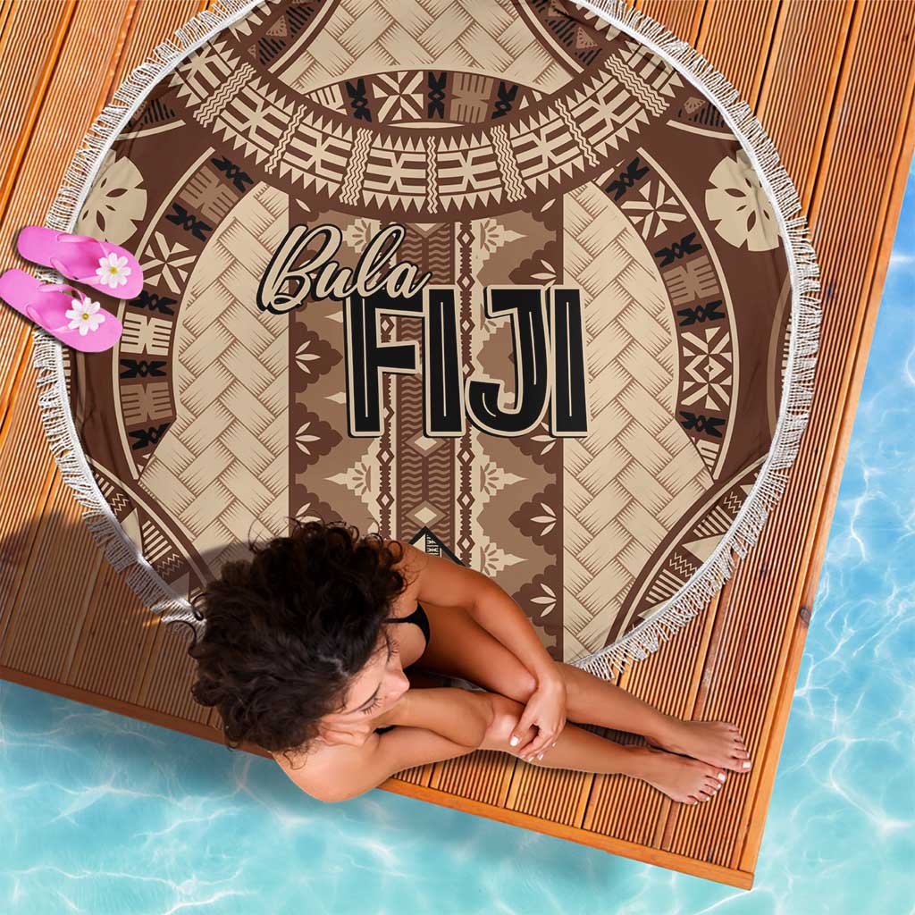 Bula Fiji Vintage Beach Blanket Brown Masi Motifs