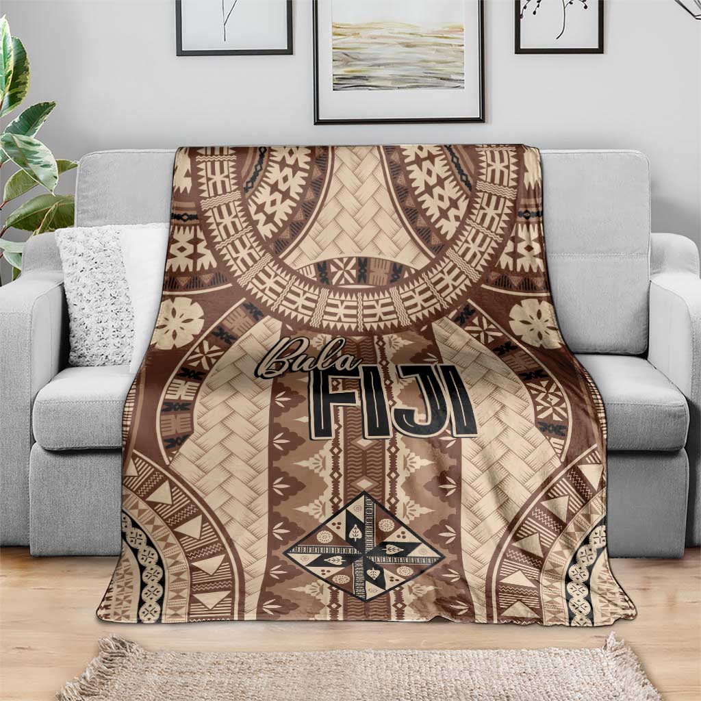 Bula Fiji Vintage Blanket Brown Masi Motifs LT7 - Polynesian Pride