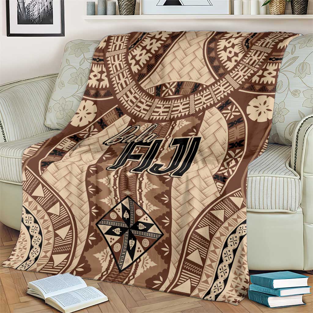 Bula Fiji Vintage Blanket Brown Masi Motifs LT7 - Polynesian Pride