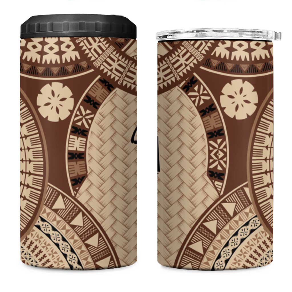 Bula Fiji Vintage 4 in 1 Can Cooler Tumbler Brown Masi Motifs LT7 One Size: 16 oz Brown - Polynesian Pride