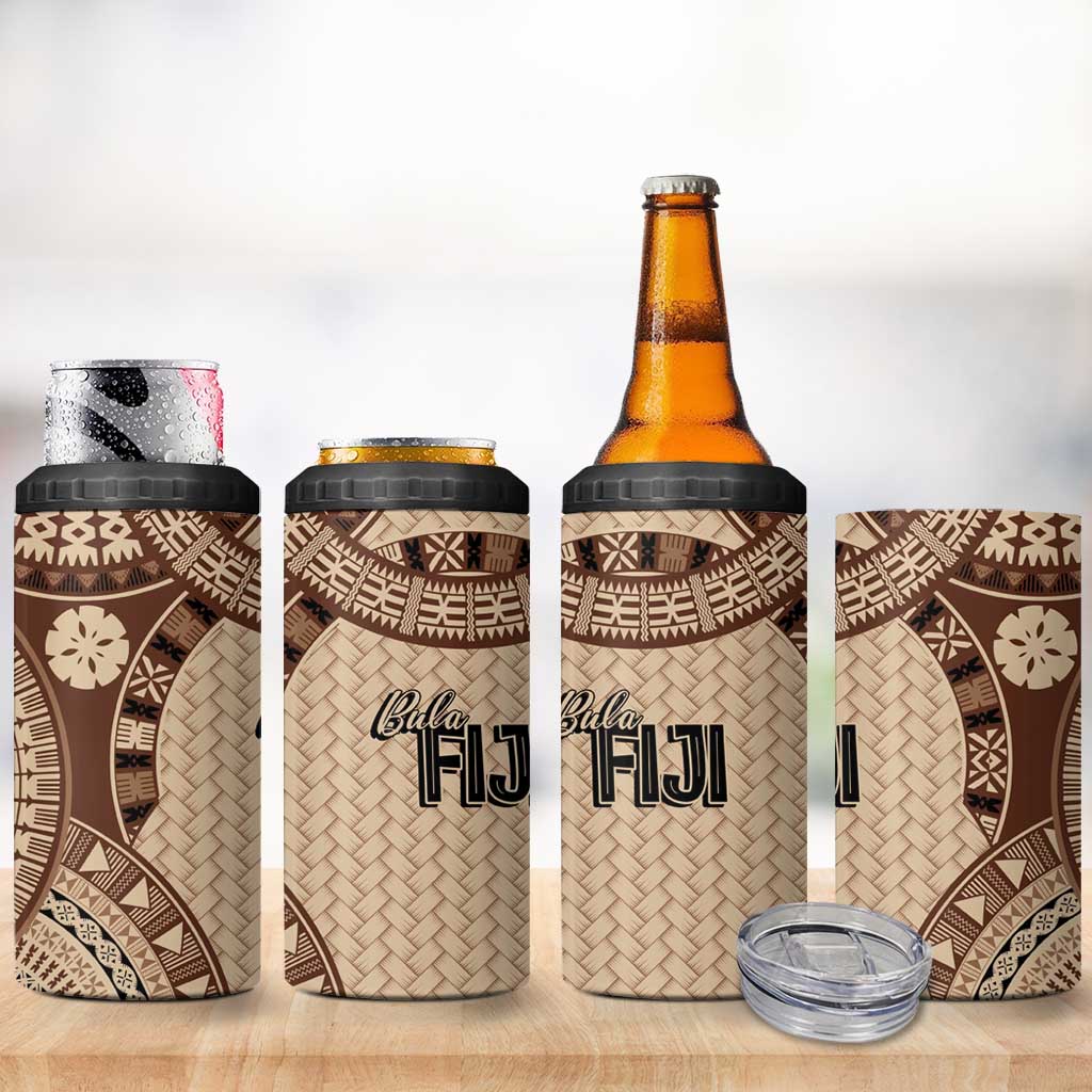 Bula Fiji Vintage 4 in 1 Can Cooler Tumbler Brown Masi Motifs LT7 - Polynesian Pride