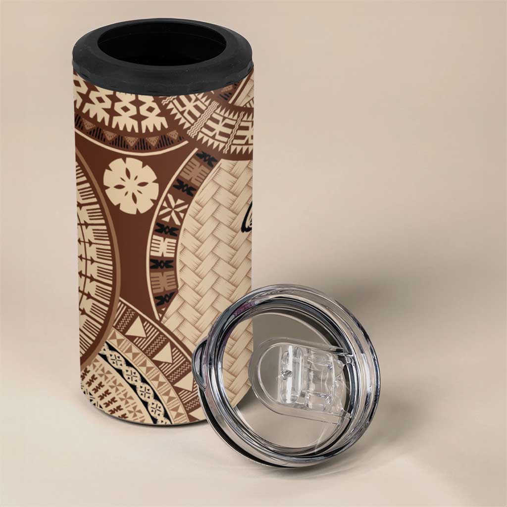 Bula Fiji Vintage 4 in 1 Can Cooler Tumbler Brown Masi Motifs LT7 - Polynesian Pride