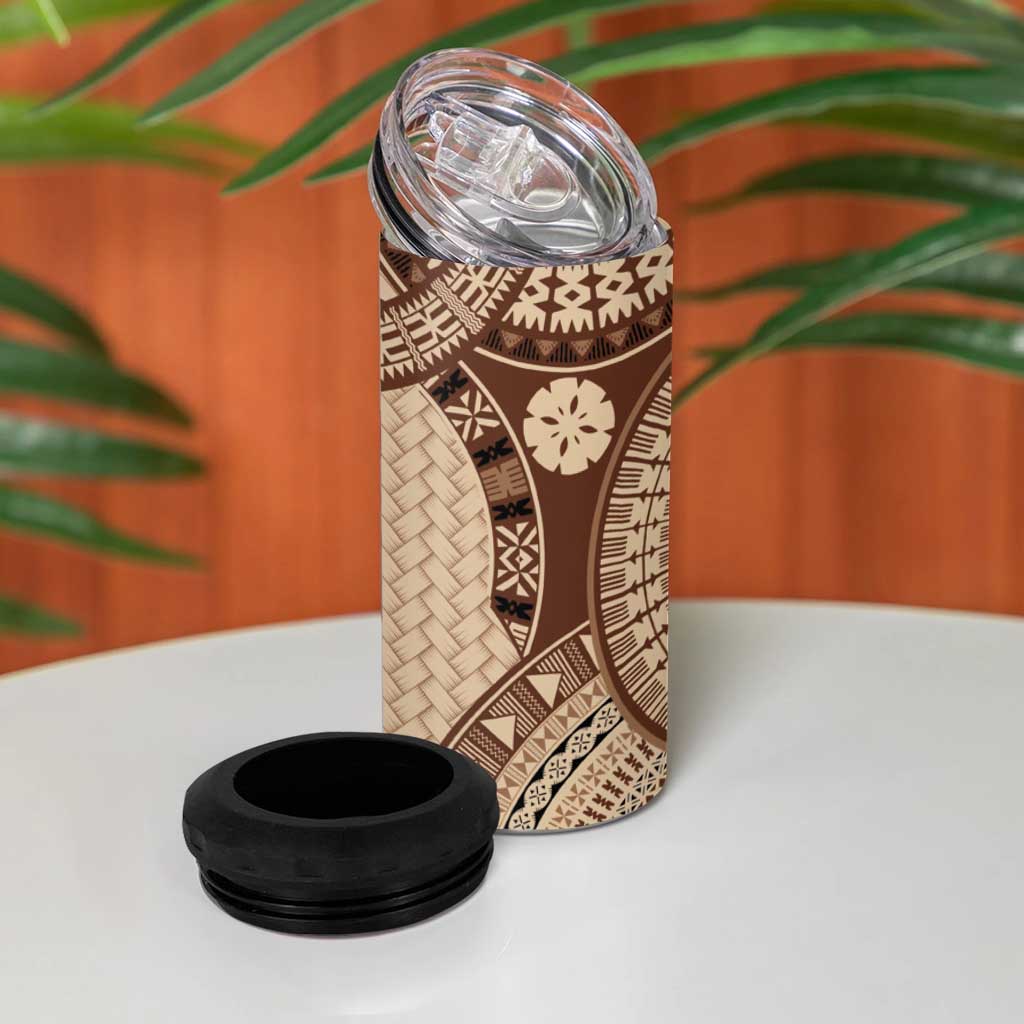 Bula Fiji Vintage 4 in 1 Can Cooler Tumbler Brown Masi Motifs LT7 - Polynesian Pride