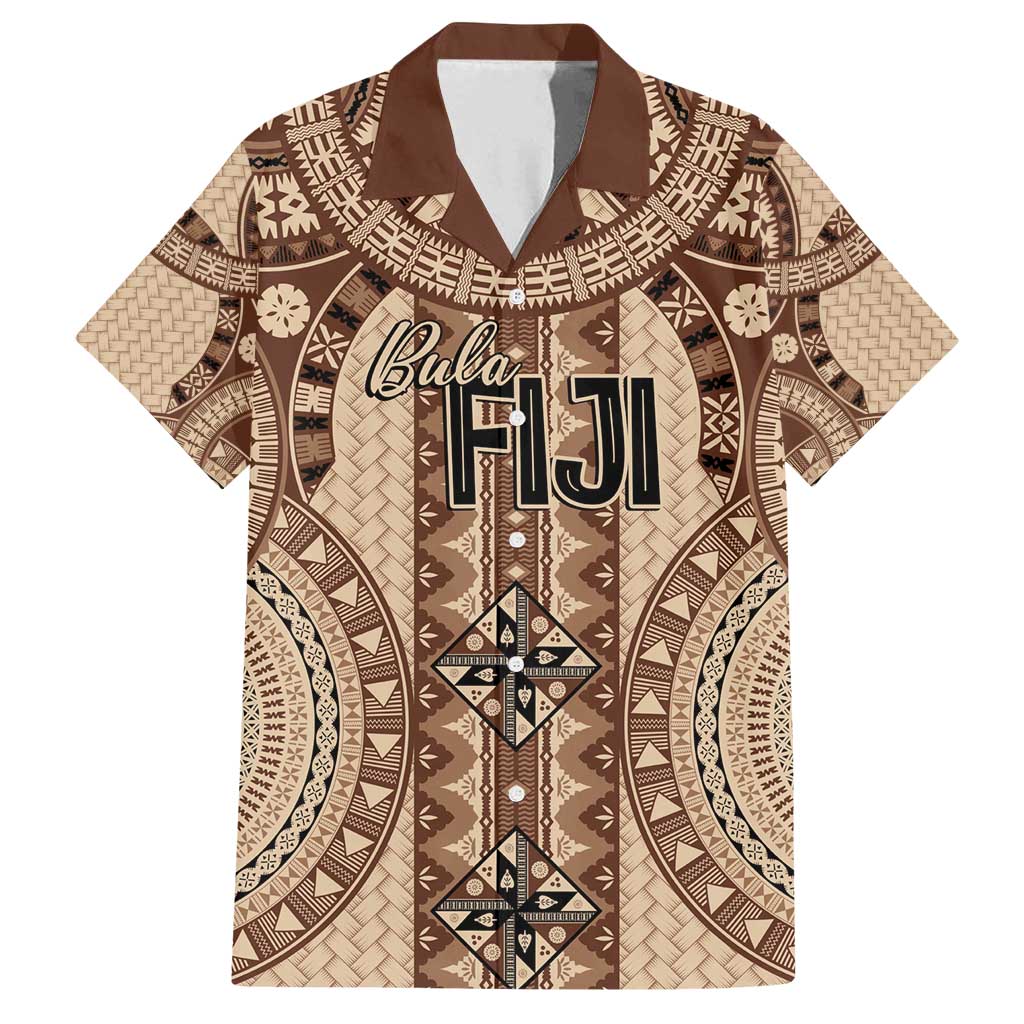 Bula Fiji Vintage Family Matching Long Sleeve Bodycon Dress and Hawaiian Shirt Brown Masi Motifs
