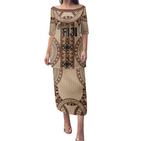 Bula Fiji Vintage Family Matching Puletasi and Hawaiian Shirt Brown Masi Motifs