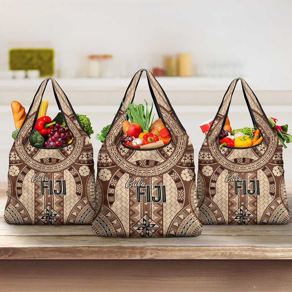 Bula Fiji Vintage Grocery Bag Brown Masi Motifs LT7 3-pack One Size Brown - Polynesian Pride