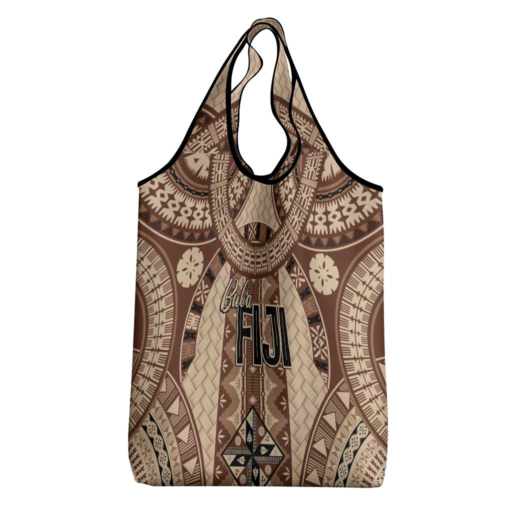 Bula Fiji Vintage Grocery Bag Brown Masi Motifs LT7 - Polynesian Pride
