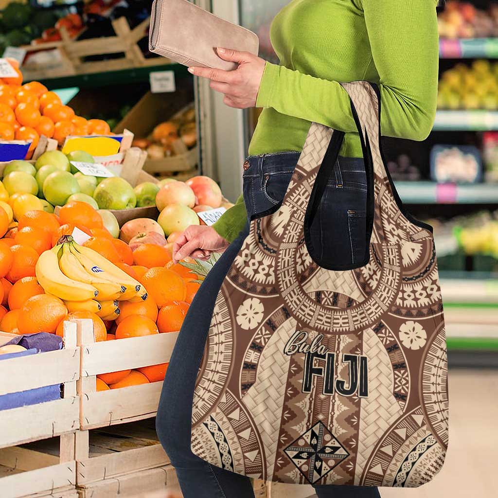 Bula Fiji Vintage Grocery Bag Brown Masi Motifs LT7 - Polynesian Pride