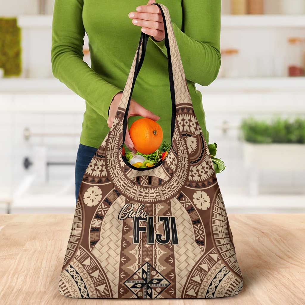Bula Fiji Vintage Grocery Bag Brown Masi Motifs LT7 - Polynesian Pride