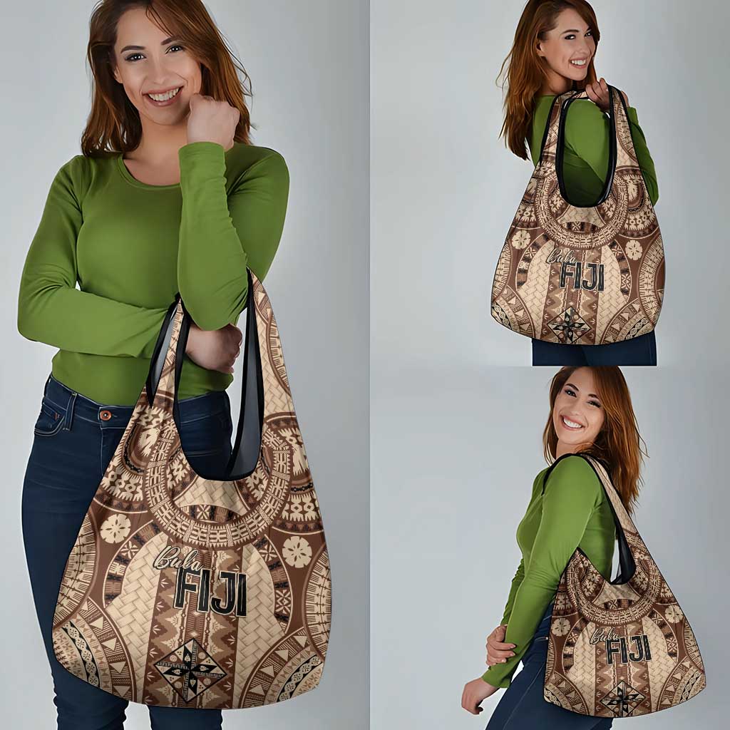 Bula Fiji Vintage Grocery Bag Brown Masi Motifs LT7 - Polynesian Pride