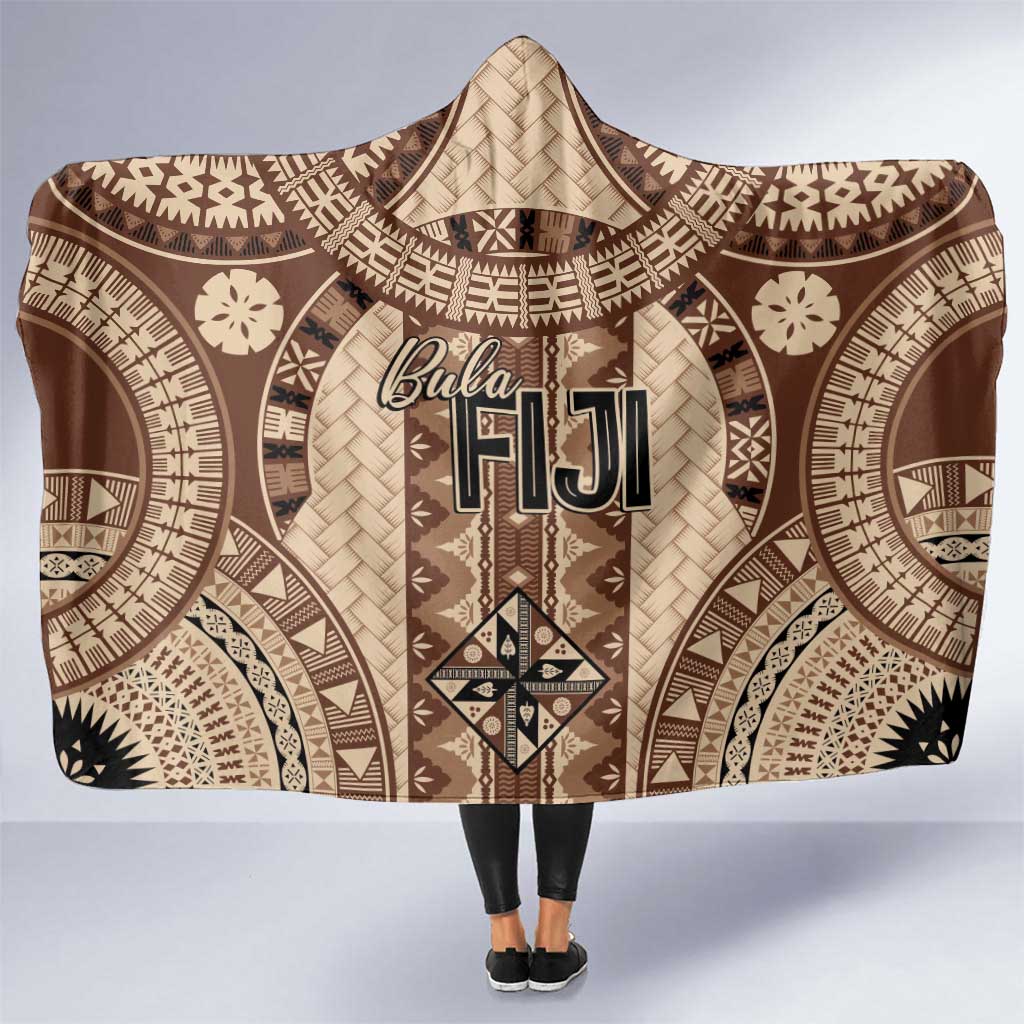 Bula Fiji Vintage Hooded Blanket Brown Masi Motifs