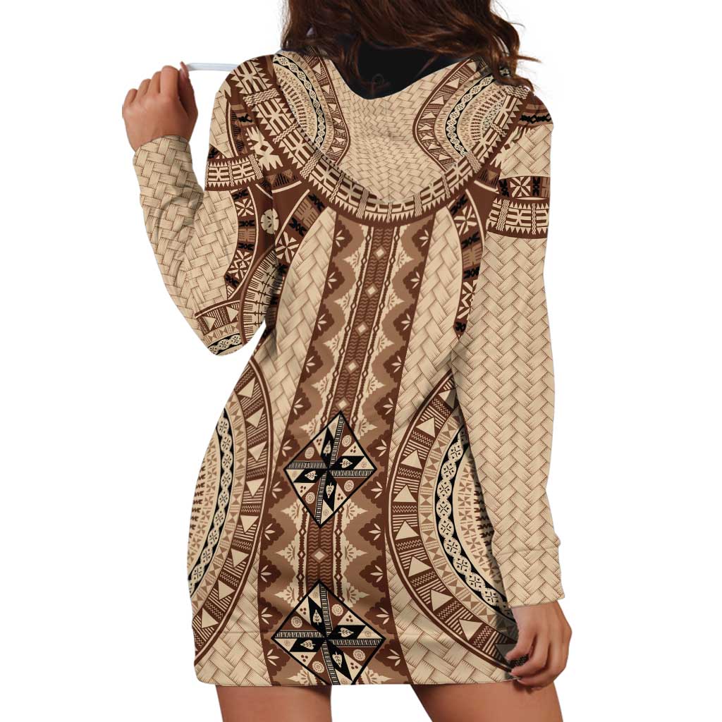 Bula Fiji Vintage Hoodie Dress Brown Masi Motifs LT7 - Polynesian Pride