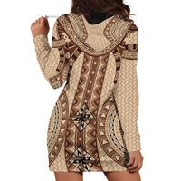 Bula Fiji Vintage Hoodie Dress Brown Masi Motifs LT7 - Polynesian Pride